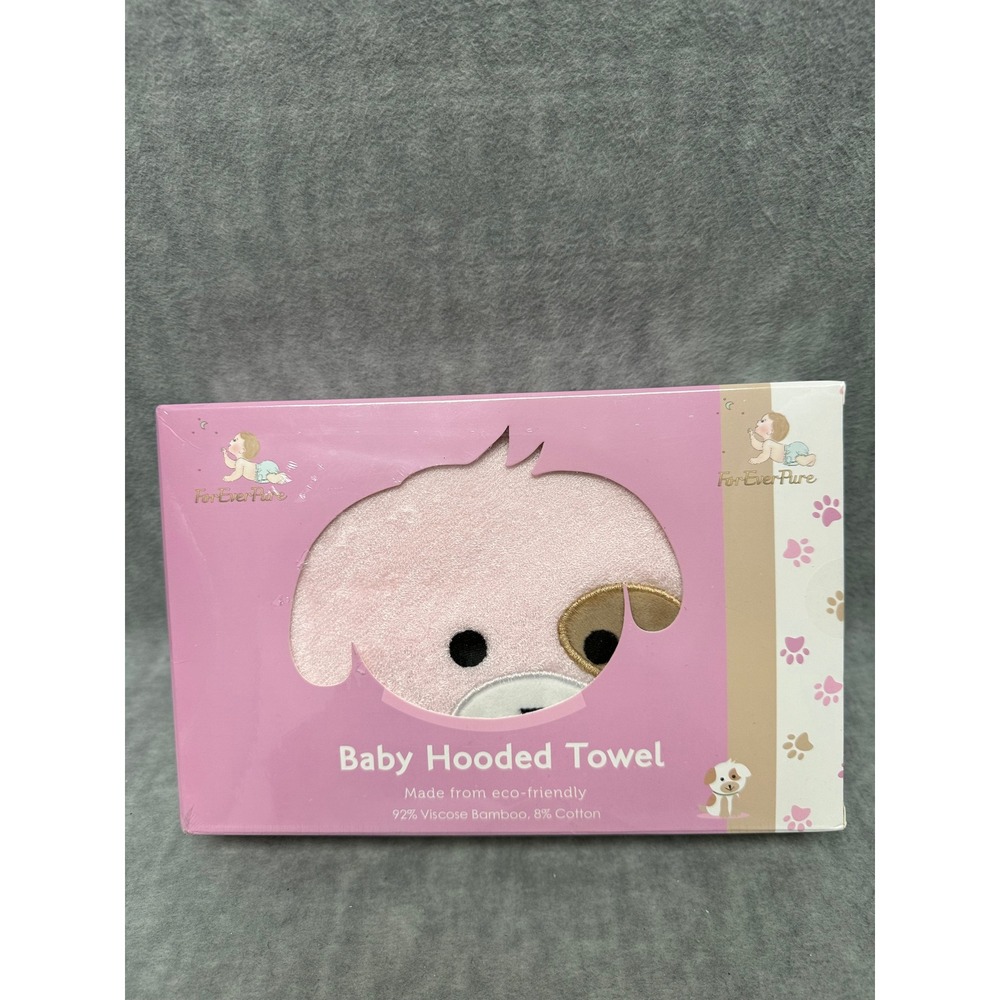 ForEverPure Baby Hooded Towel Infant 35x35 Pink New Bamboo Cotton Puppy Dog